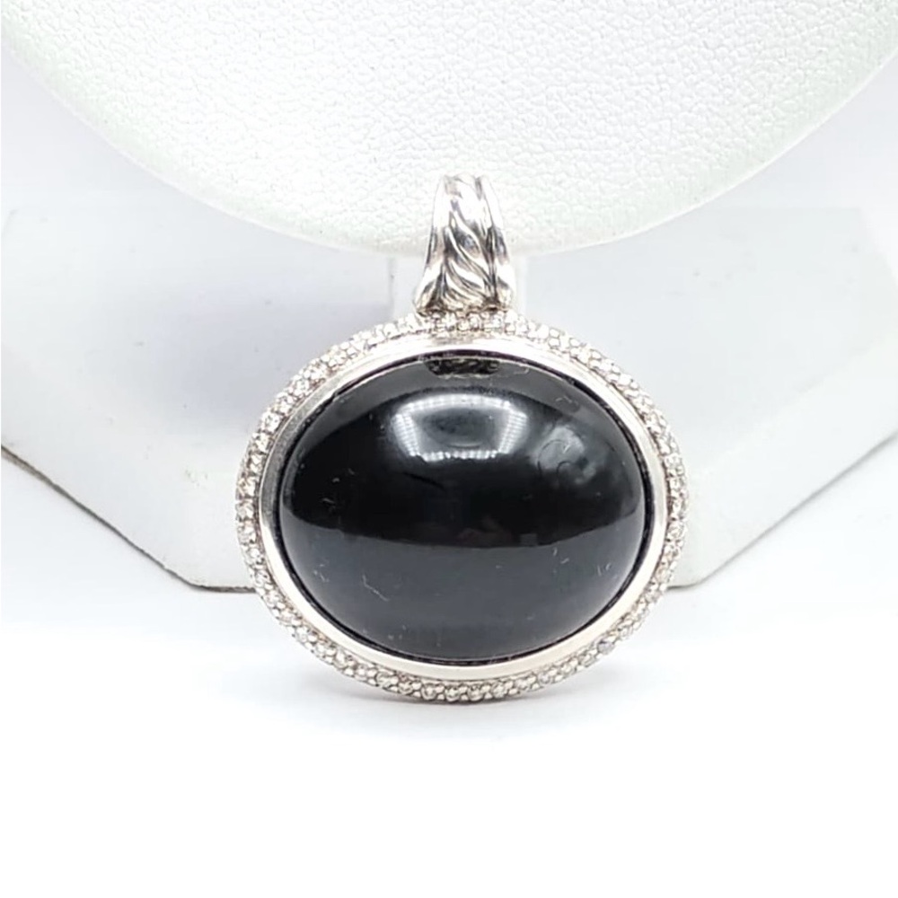David Yurman Large Signature Oval Pendant With Black Onyx And Diamonds